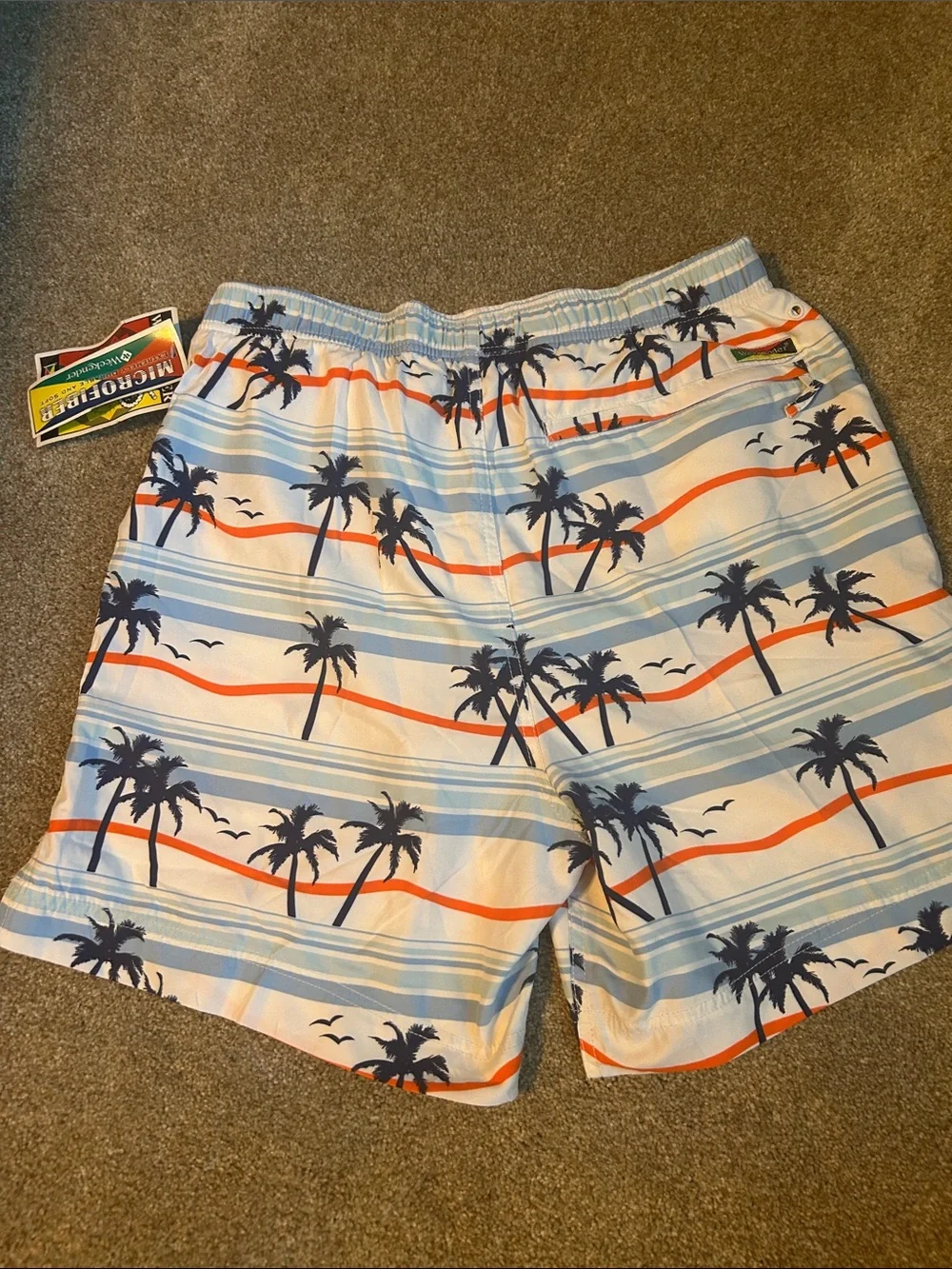 Weekenders Men’s Palm-Print Swim Shorts - Blue & Orange